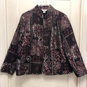 CJ Banks Maroon, Black, Silver Textured Blazer Full Zipper Size 1X